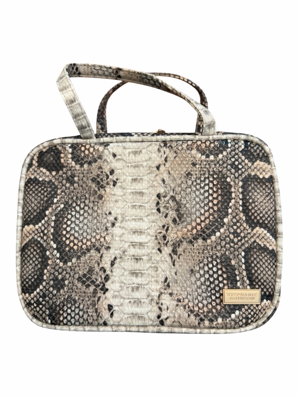 Stephanie Johnson Reptile Travelers Cosmetic Case in Taupe and Black.